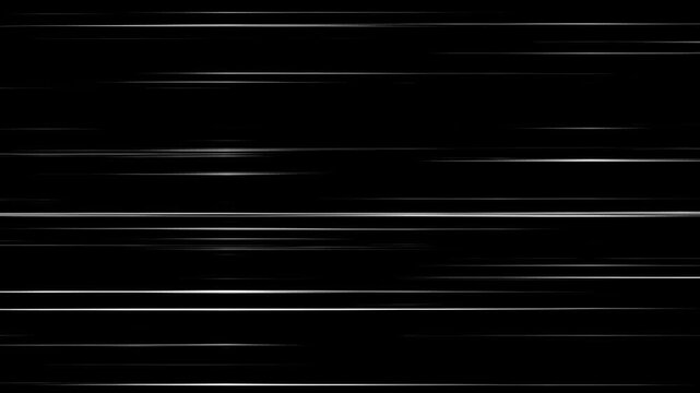 White anime speed lines comic motion on black. Right to Left speed lines moving with alpha channel.  comic speed lines background texture pattern effect in cartoon concept black.