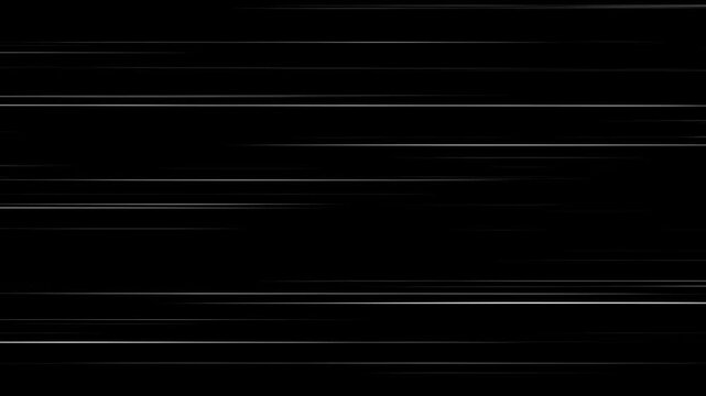 White anime speed lines comic motion on black. Right to Left speed lines moving with alpha channel.  comic speed lines background texture pattern effect in cartoon concept black.