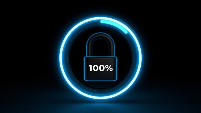 Secure data protection status indicator showing complete encryption and safety of information without any breaches or risks