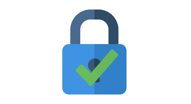 A blue padlock icon with a green checkmark on a white background, symbolizing security and verification.
