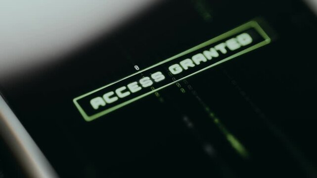 Access Granted notification over flowing binary data background
