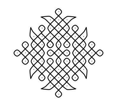 Black Line Kolam Mandala Ornament Isolated, Indian Rangoli Decorative Vector with Transparent Background