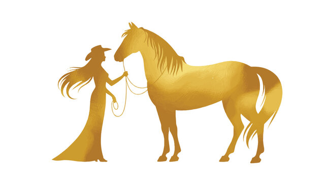 Woman leads golden horse on a runway for an exclusive event outdoors