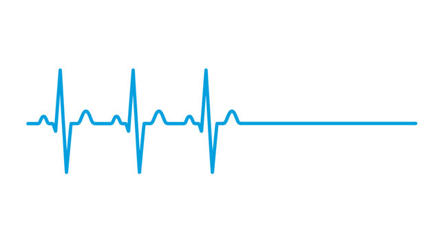 A blue electrocardiogram heartbeat line on a clean white background, showing rhythm turning into a flatline, Symbolizing medical emergency and health crisis