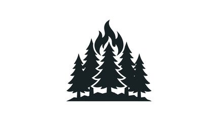 Obraz premium Black and white line art of trees forming a mountain shape with flames at the top