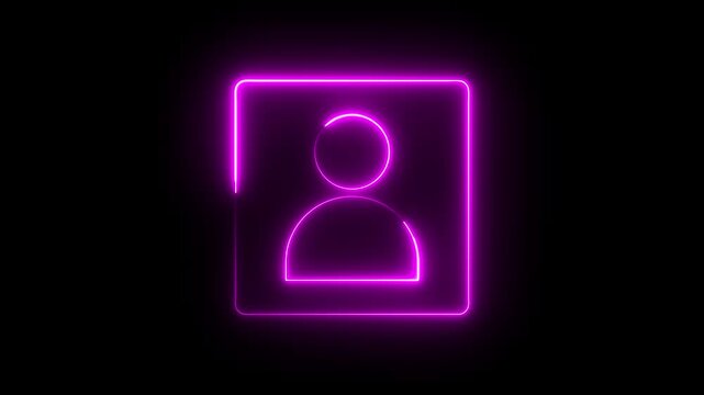 Glowing neon pink color user contact icon animation profile people man male identity account icon sign symbol on black background