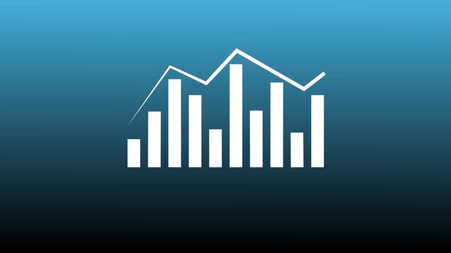 White bar graph and line chart on blue gradient. Financial success symbol for business growth. Digital bar graph animation for data report.