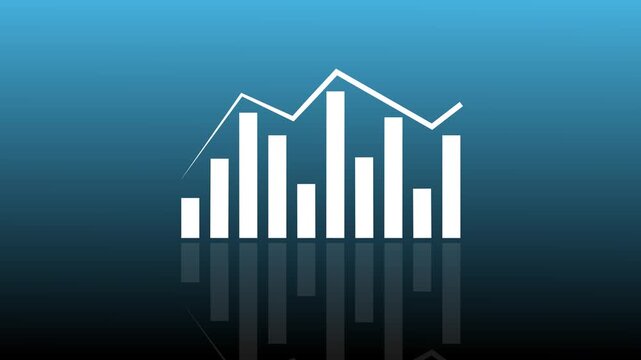 White bar graph and line chart with reflection. Financial success symbol for business growth. Digital bar graph animation for data report.