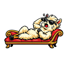 Obraz premium Cool llama relaxing on a fancy red velvet sofa Vector