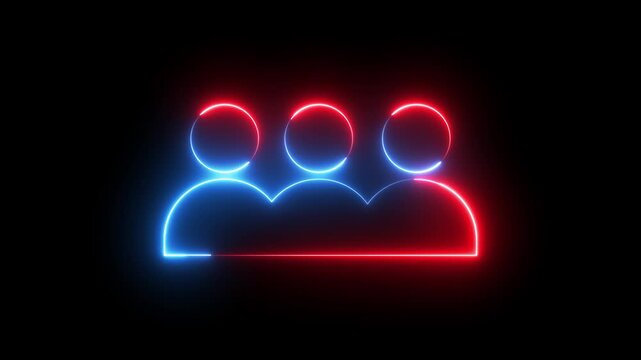 Glowing neon red and blue color user contact icon animation profile people man male identity account icon sign symbol on black background