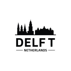 Obraz premium delft skyline silhouette with text on white background