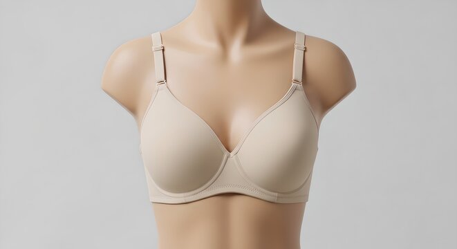 Nude seamless underwire bra on a female mannequin, studio shot against a light background