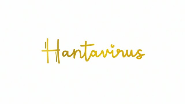 Hantavirus One line continuous animated typography intro outro animation video, hand drawn calligraphy lettering monoline vintage text hand drawing lineart golden type on white background bg backdrop 
