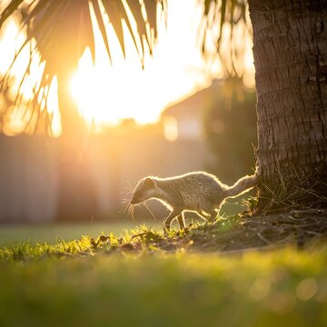 Dog playing outside in sunshine.