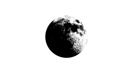 Moon in shadow with cratered surface and bright highlights on a black and white background © Pabitra