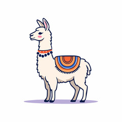 Obraz premium Cute Cartoon Llama with Colorful Blanket and Necklace