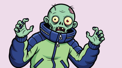 Obraz premium Cartoon Zombie Character with Green Skin and Winter Jacket.