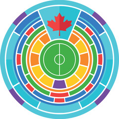 Vibrant circular graphic with Canadian flag and soccer field design elements combined © Khatunay JANNATARA