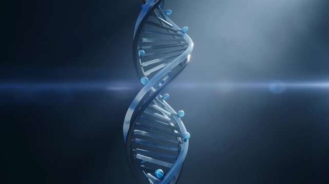 A video showcasing a DNA double helix structure in a dark background