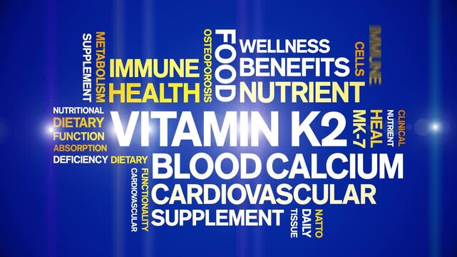 Vitamin K2 animated word cloud-text design animation tag kinetic typography seamless loop.