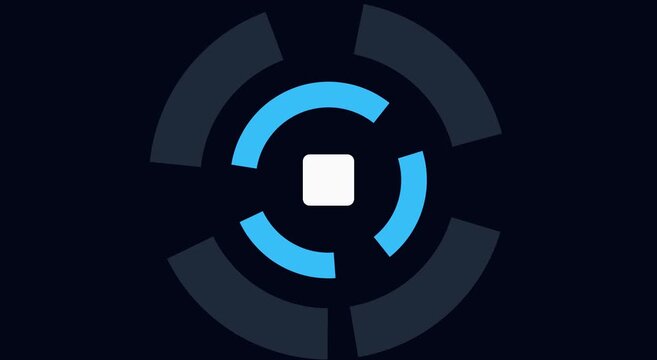 Futuristic HUD loading animation, blue circular progress bar interface, high-tech digital data processing icon for software and gaming UI