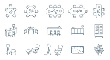 Fototapeta premium Luxury Italian Designer Dining and Tableware Plan Symbols Vector for Architectural Design