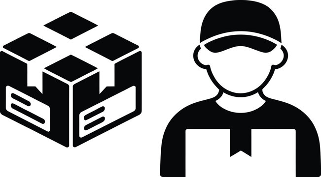 Delivery person holding a box icon