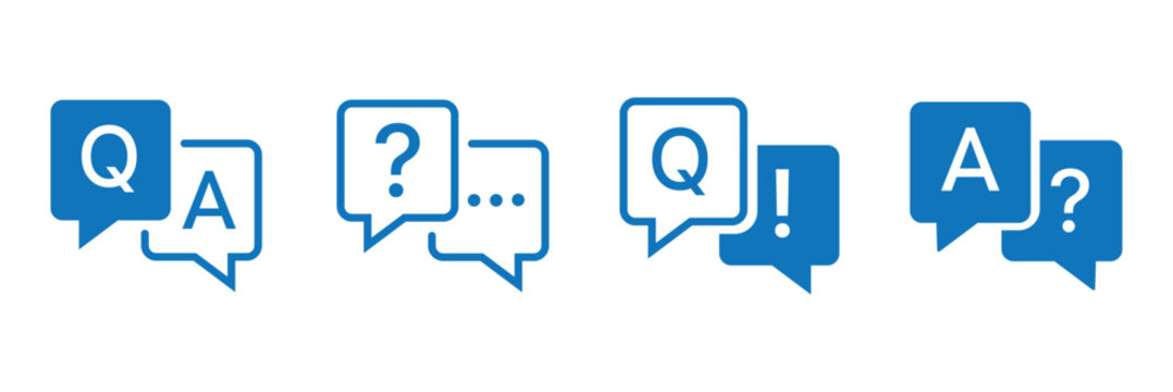 Comment question line icon set, faq line icon, question and answer pictogram, inquire bubble, ask or request sign, frequently asked questions icon for Ui designs