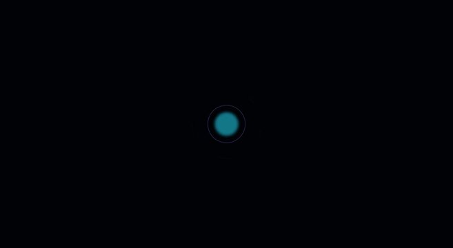 Minimalist blue glowing circle animation, pulsing neon light ring on black background, futuristic digital loading element for video overlays