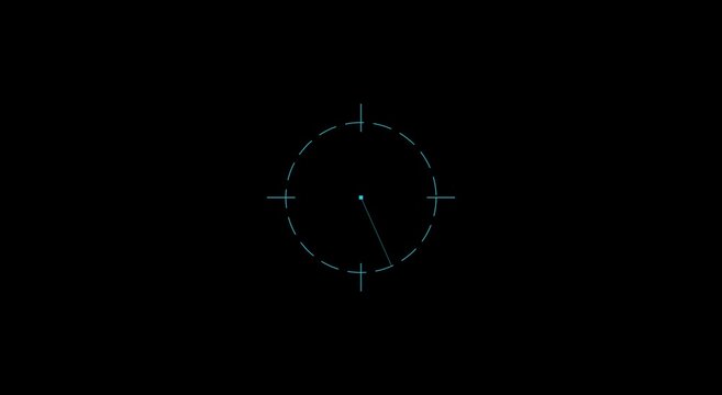 Futuristic HUD target interface, digital crosshair overlay on black background, high-tech sniper scope reticle for gaming and sci-fi motion graphics