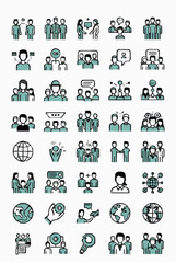 Obraz premium Flat Icon Set Business People Collaboration Communication Global Network Vector Illustration