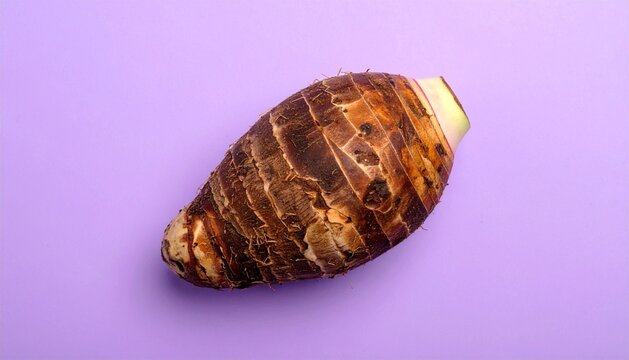 Raw taro root vegetable isolated on a purple background