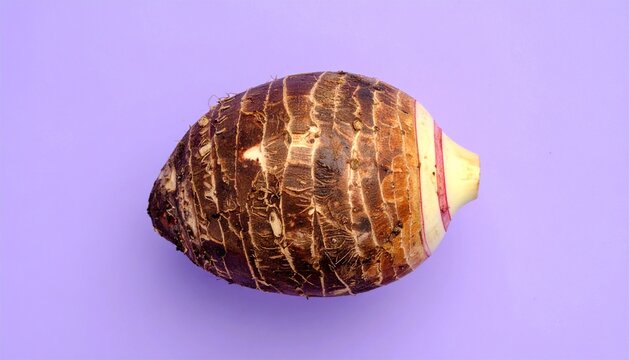 Fresh Raw Taro Root Isolated on Purple Background