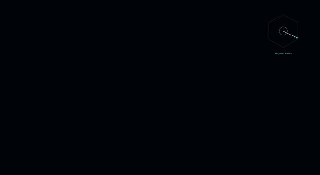 Futuristic HUD interface element, digital radar scanning animation on black background, high tech UI motion graphic for sci-fi video production