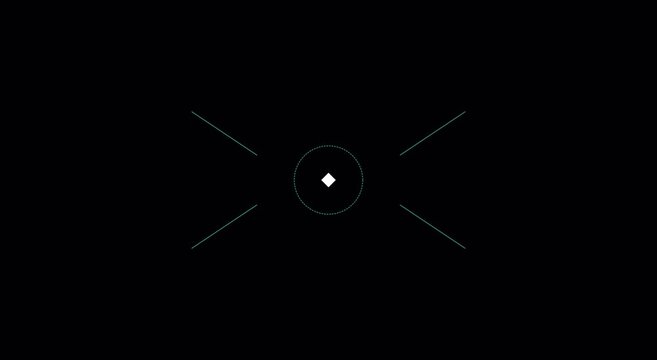 Minimalist white crosshair animation on black background, futuristic target reticle motion graphic, digital aiming sight interface for video