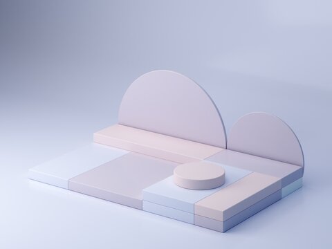 Pastel violet and blue colors shapes on soft colors abstract background. Minimal  cylinder and cubes podiums. Scene with geometrical forms. Empty showcase, cosmetic product presentation.