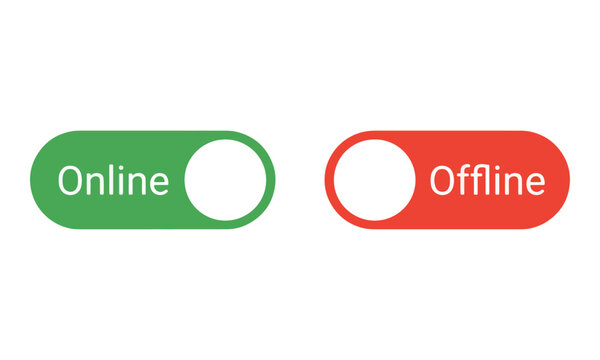 Online and offline toggle switch buttons on white background