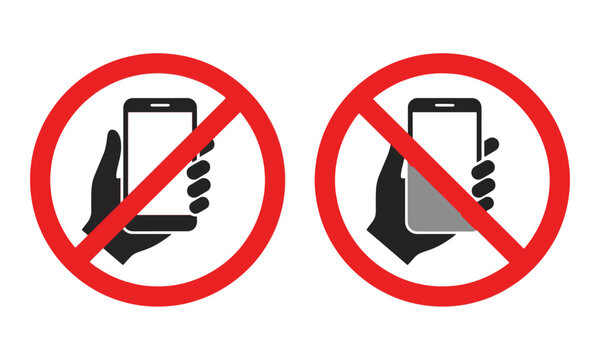 No phone sign with hand holding smartphone on white background