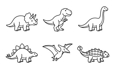 Dinosaur Cartoon Character Line Art Outlines for Coloring Book Set © goesti