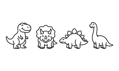 Dinosaur Cartoon Line Art Characters Set on White Background © tere