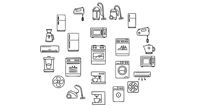 Modern household appliance outline icons with kitchen electronics editable stroke domestic vector set