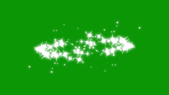 Twin side glitter white star clusters twinkling simultaneously on chroma key green screen background, glowing magical sparkles loop