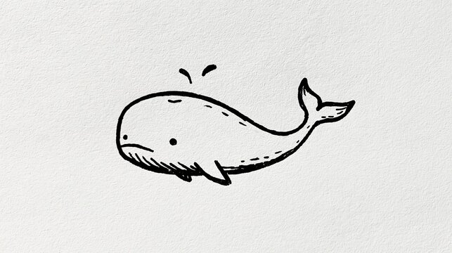 Cute, simple whale drawing on white paper is perfect for logos, posters, cards, or t-shirts.