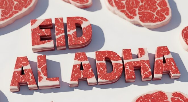 Eid al adha celebration with raw meat cuts