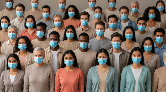 Diverse people wearing medical masks