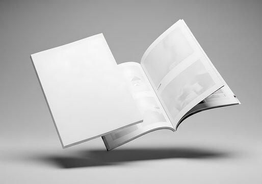 Open blank magazine or brochure booklet floating in the air for design mockup presentation. magazine mockup psd