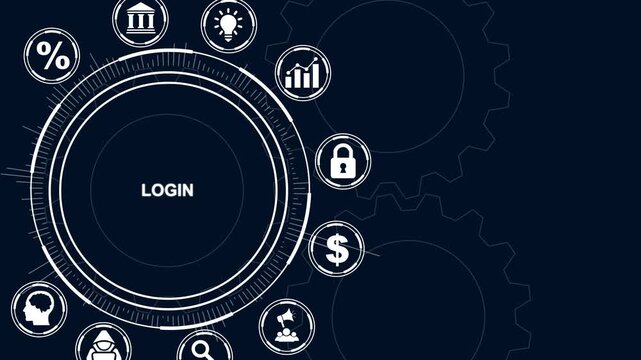 Digital Technology Interface with Login Text and Business Icons data