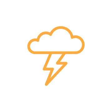 Lightning icon orange cloud outline bolt on white background