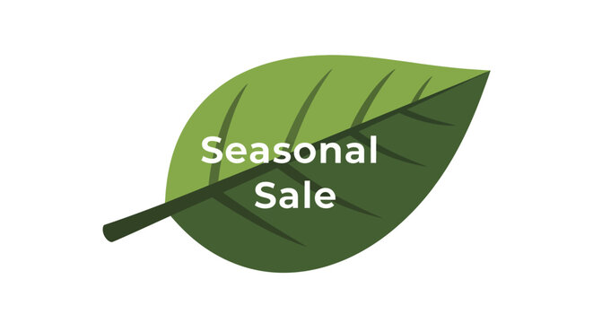 Discounts and promotions symbol with green leaf Seasonal Sale