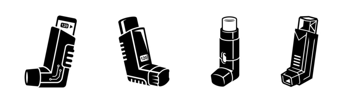 Medical Asthma Inhaler Vector Icons Set for Healthcare and Pharmaceutical Branding